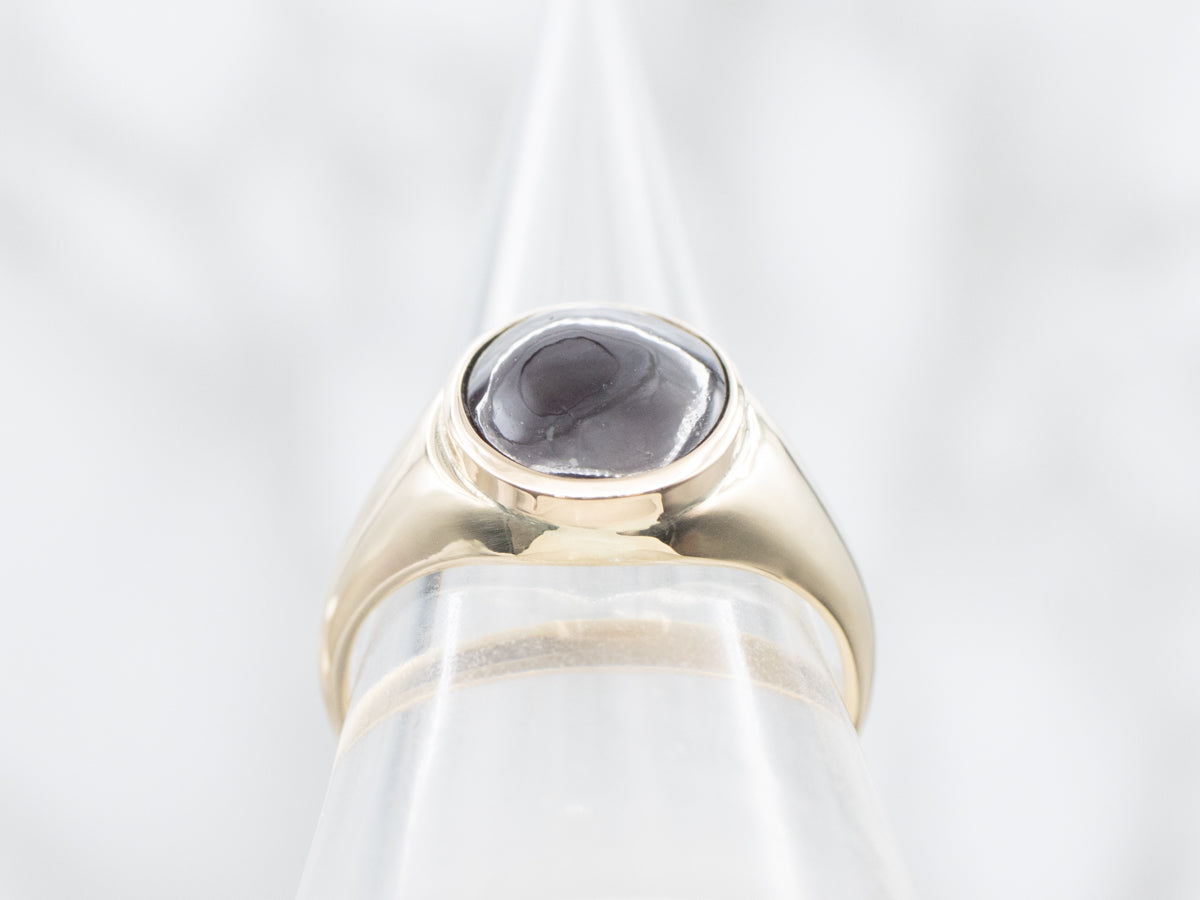 Gold Bezel Set Star Garnet Cabochon Ring