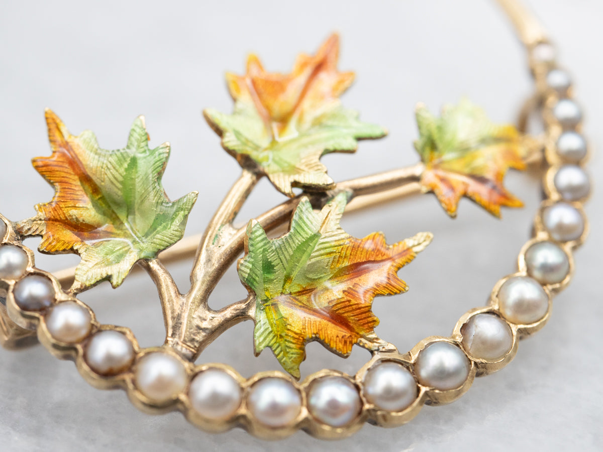 Antique Harvest Moon Seed Pearl Brooch