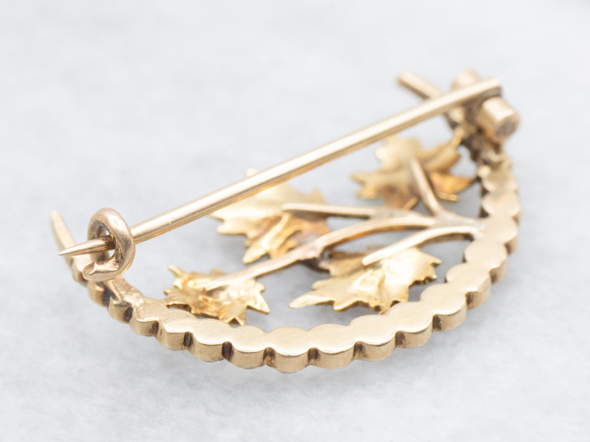 Antique Harvest Moon Seed Pearl Brooch