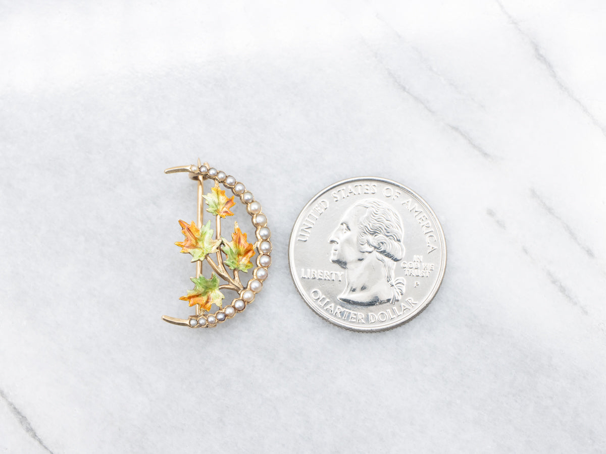 Antique Harvest Moon Seed Pearl Brooch
