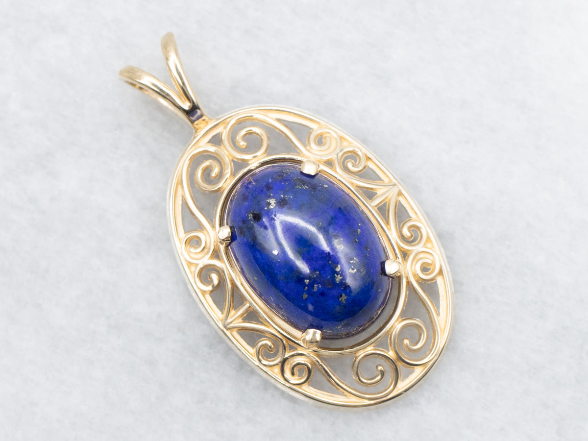 Scrolling Gold Lapis Lazuli Pendant