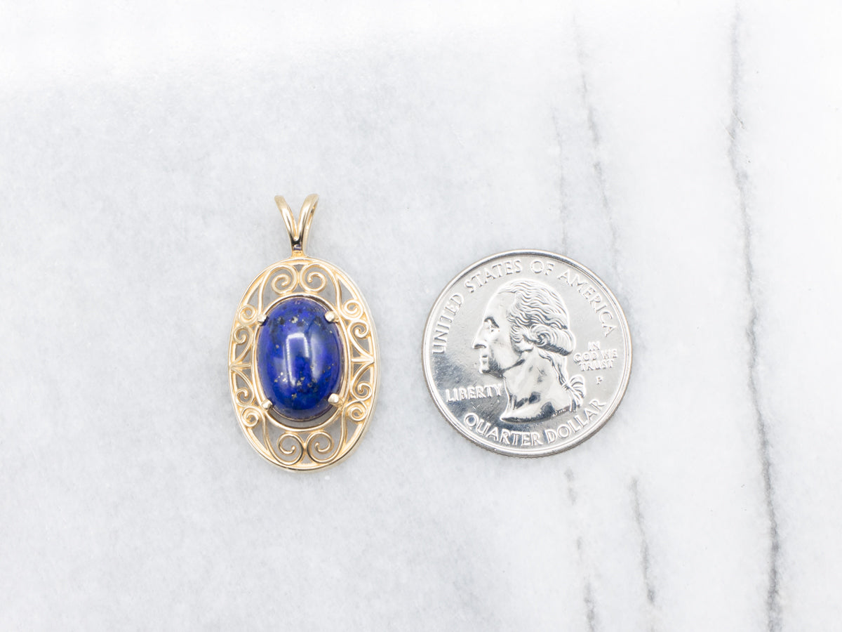 Scrolling Gold Lapis Lazuli Pendant