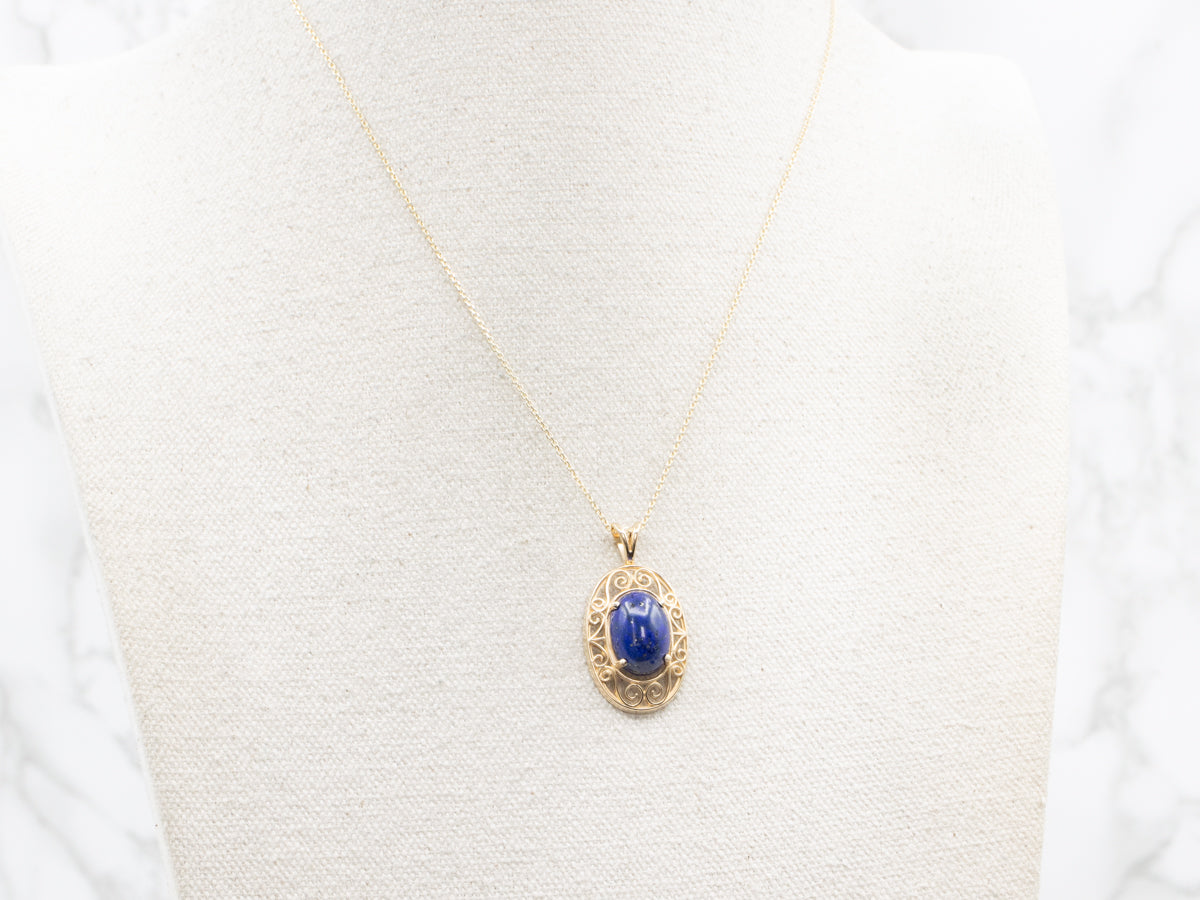 Scrolling Gold Lapis Lazuli Pendant