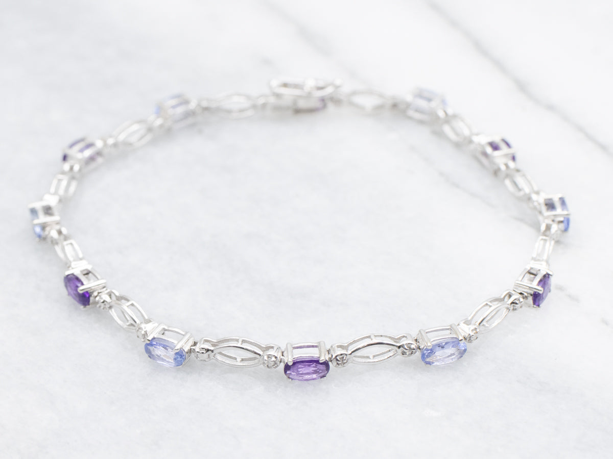 Tanzanite Amethyst and Diamond Tennis Bracelet