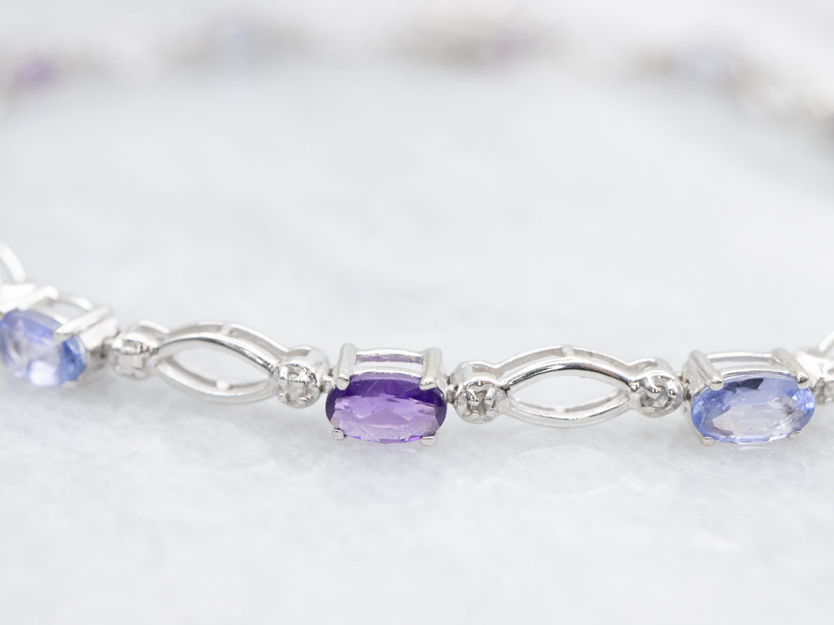 Tanzanite Amethyst and Diamond Tennis Bracelet