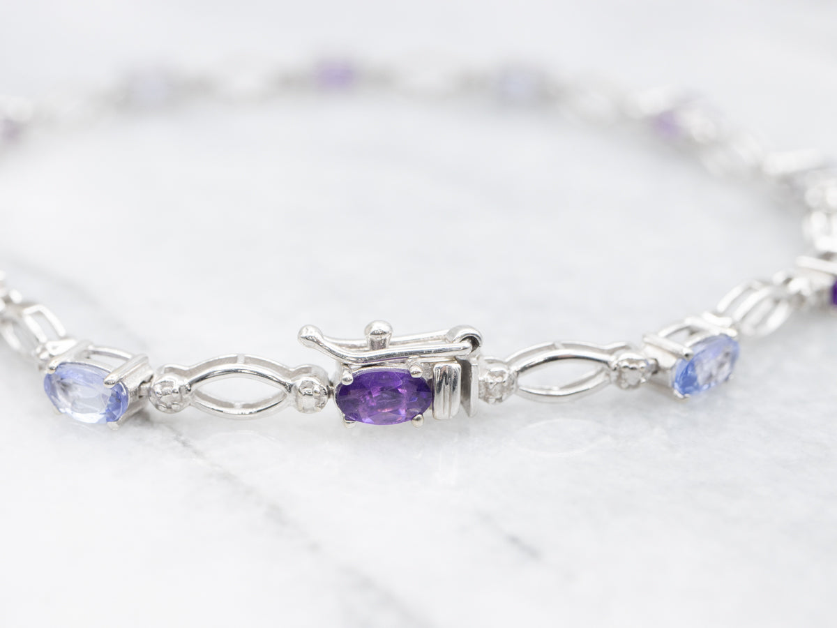 Tanzanite Amethyst and Diamond Tennis Bracelet