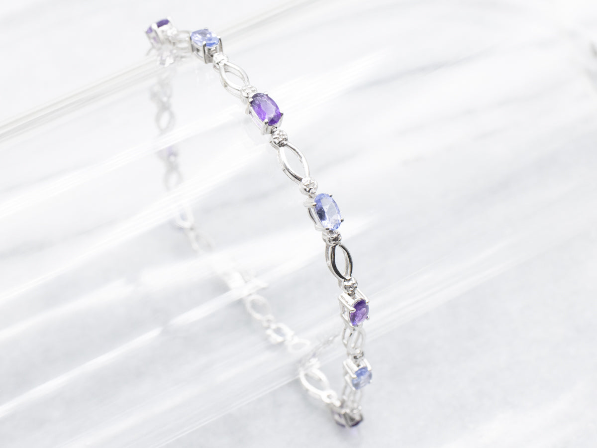 Tanzanite Amethyst and Diamond Tennis Bracelet