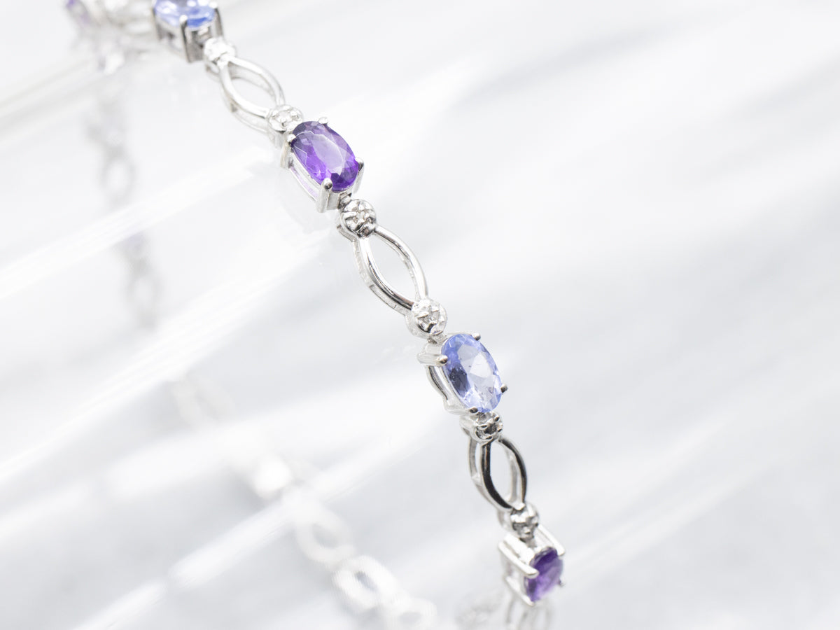 Tanzanite Amethyst and Diamond Tennis Bracelet
