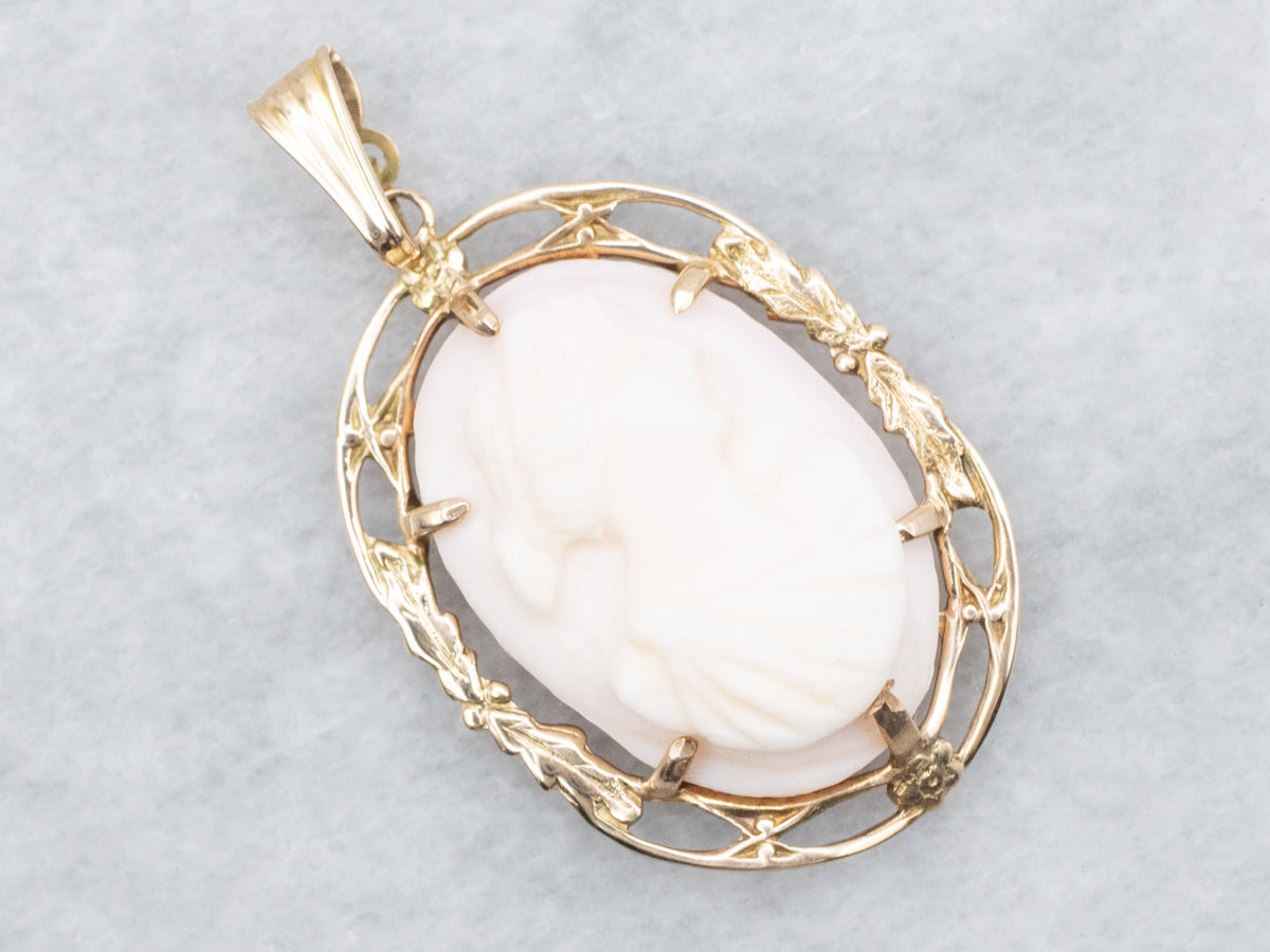 Vintage Pink Shell Cameo Pendant