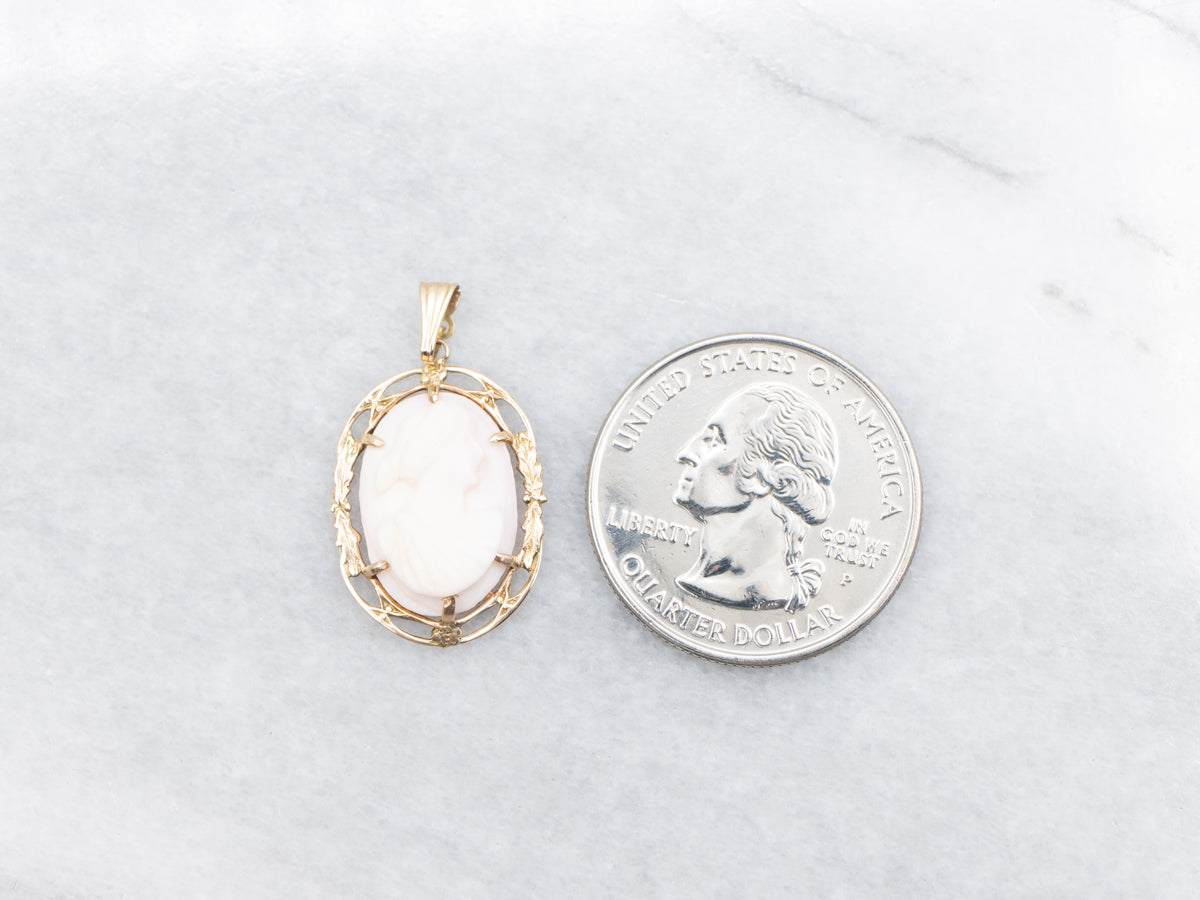Vintage Pink Shell Cameo Pendant