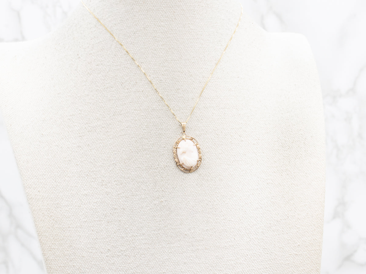 Vintage Pink Shell Cameo Pendant