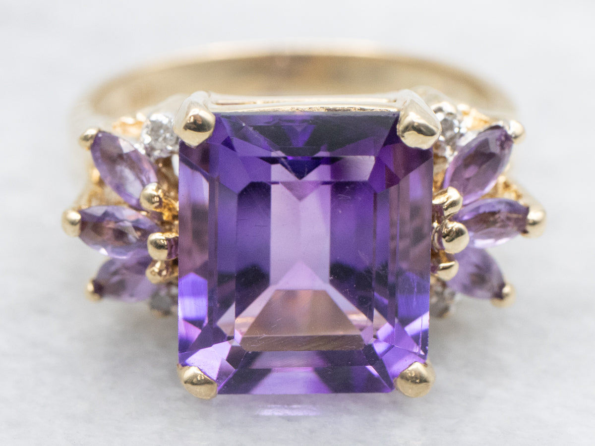 Yellow Gold Multi-Amethyst and Diamond Cocktail Ring