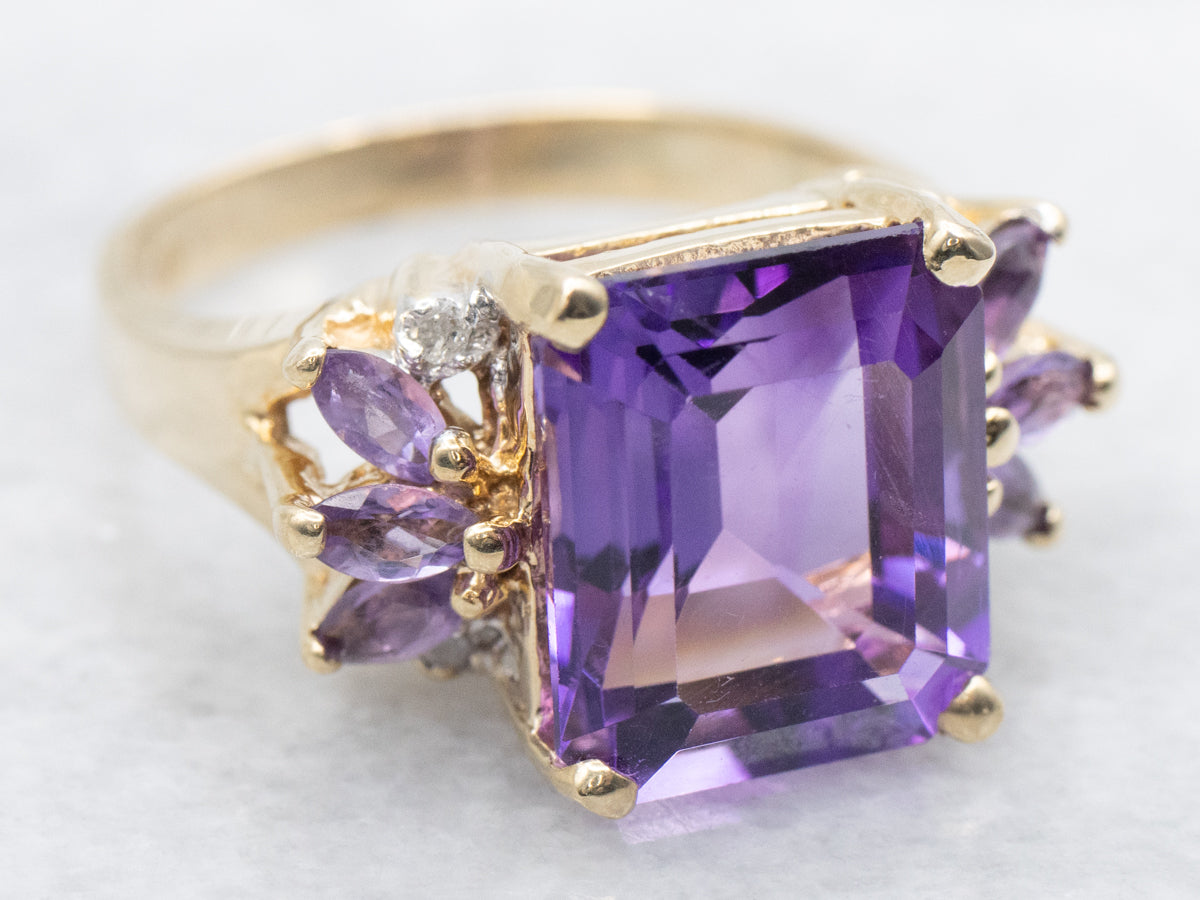 Yellow Gold Multi-Amethyst and Diamond Cocktail Ring