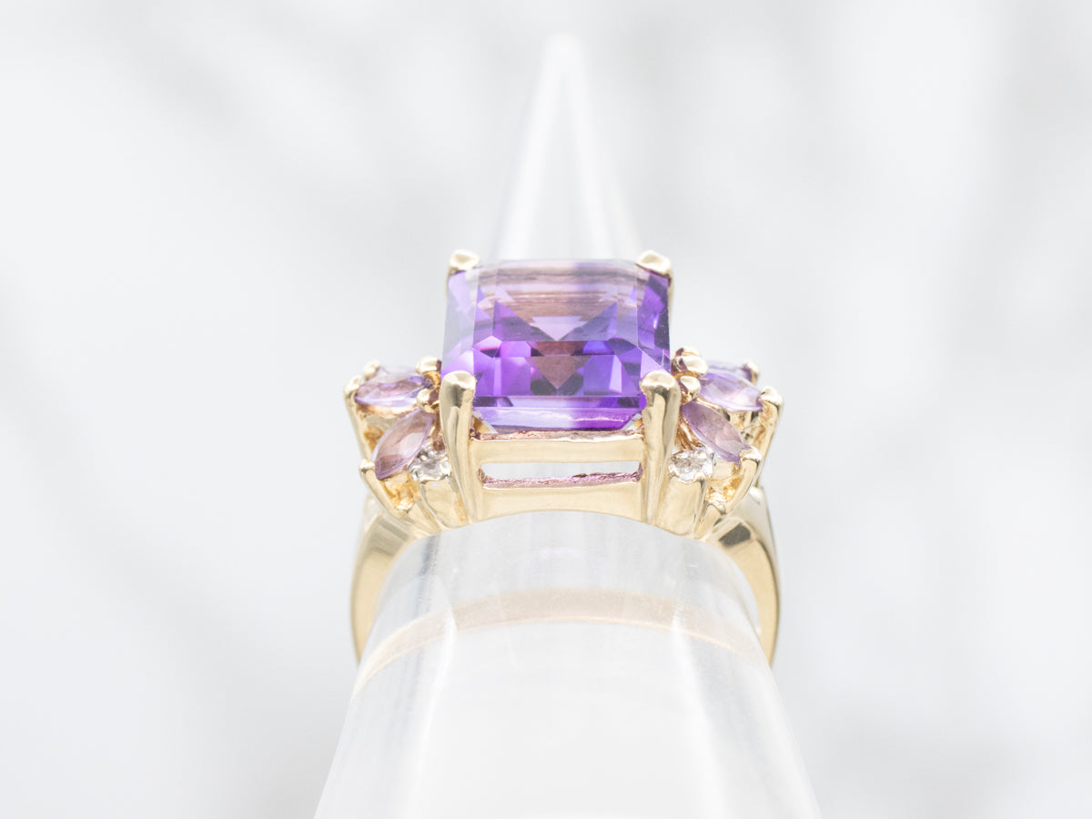 Yellow Gold Multi-Amethyst and Diamond Cocktail Ring