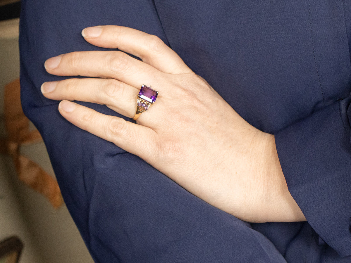 Yellow Gold Multi-Amethyst and Diamond Cocktail Ring