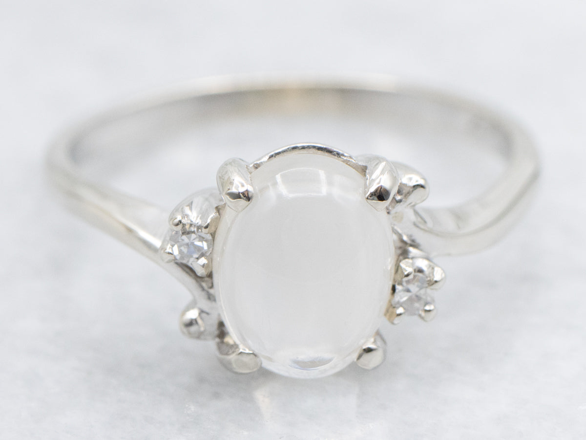 Moonstone and Diamond Bypass Ring