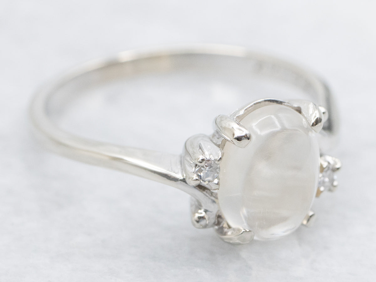 Moonstone and Diamond Bypass Ring