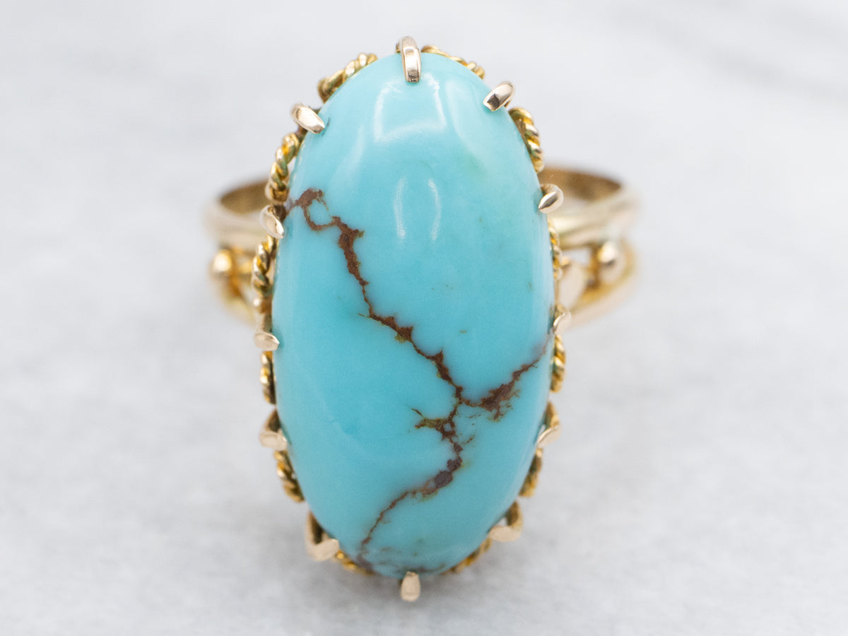 18-Karat Gold Nautical Turquoise Cabochon Ring