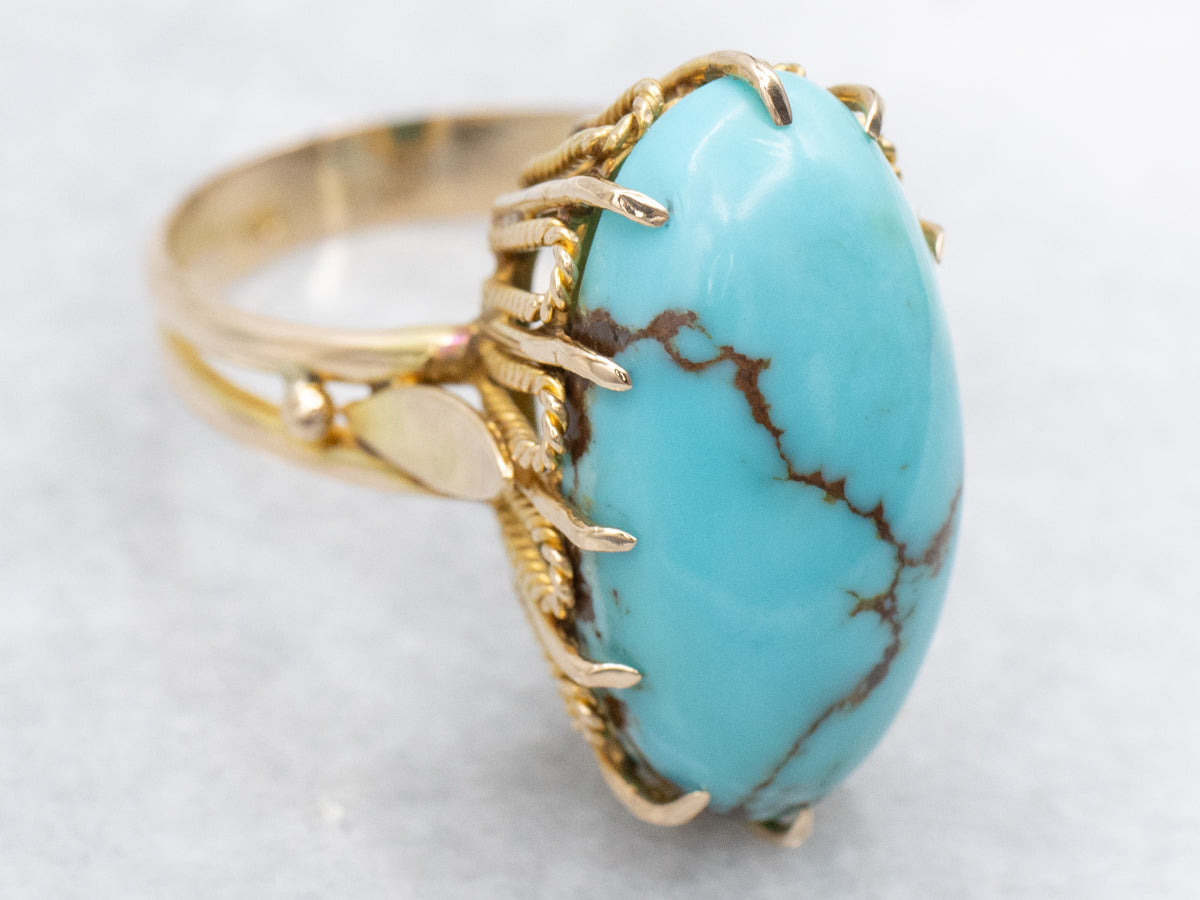 18-Karat Gold Nautical Turquoise Cabochon Ring