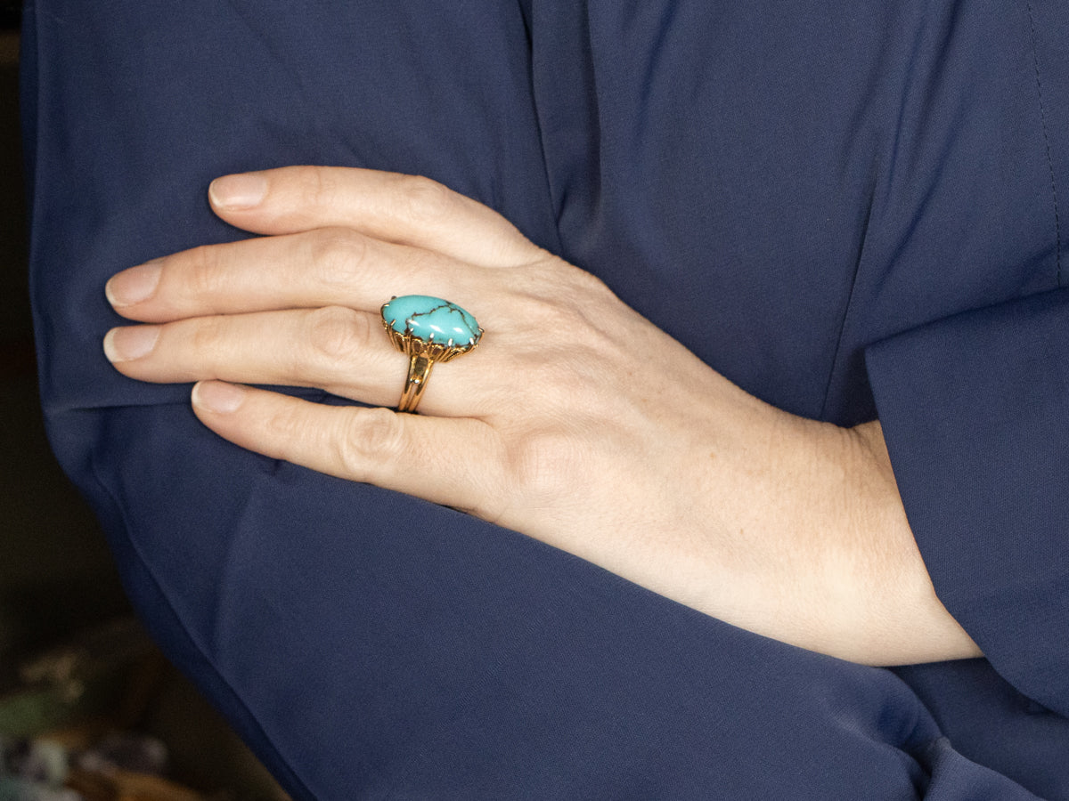 18-Karat Gold Nautical Turquoise Cabochon Ring