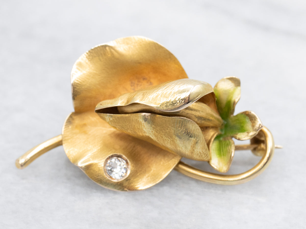 Art Nouveau Era Floral Old Mine Cut Diamond Pin