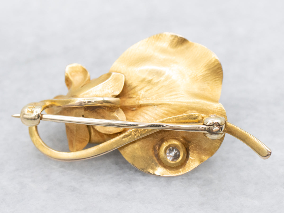 Art Nouveau Era Floral Old Mine Cut Diamond Pin