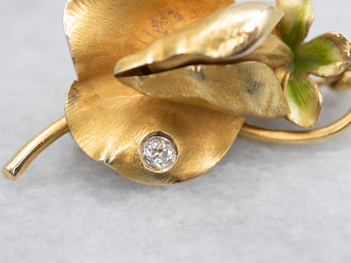 Art Nouveau Era Floral Old Mine Cut Diamond Pin