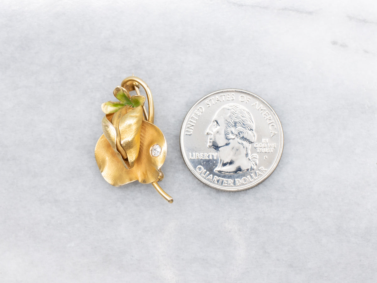 Art Nouveau Era Floral Old Mine Cut Diamond Pin