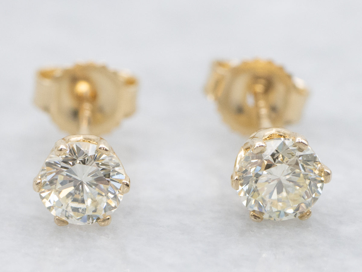 Round Brilliant Diamond Crown-Set Stud Earrings