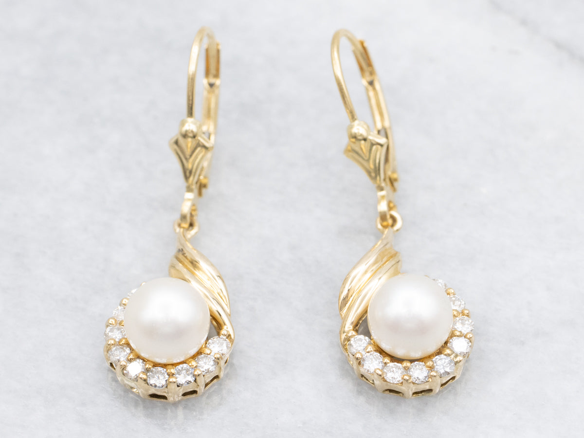 Saltwater Pearl and Diamond Halo Drop Earring