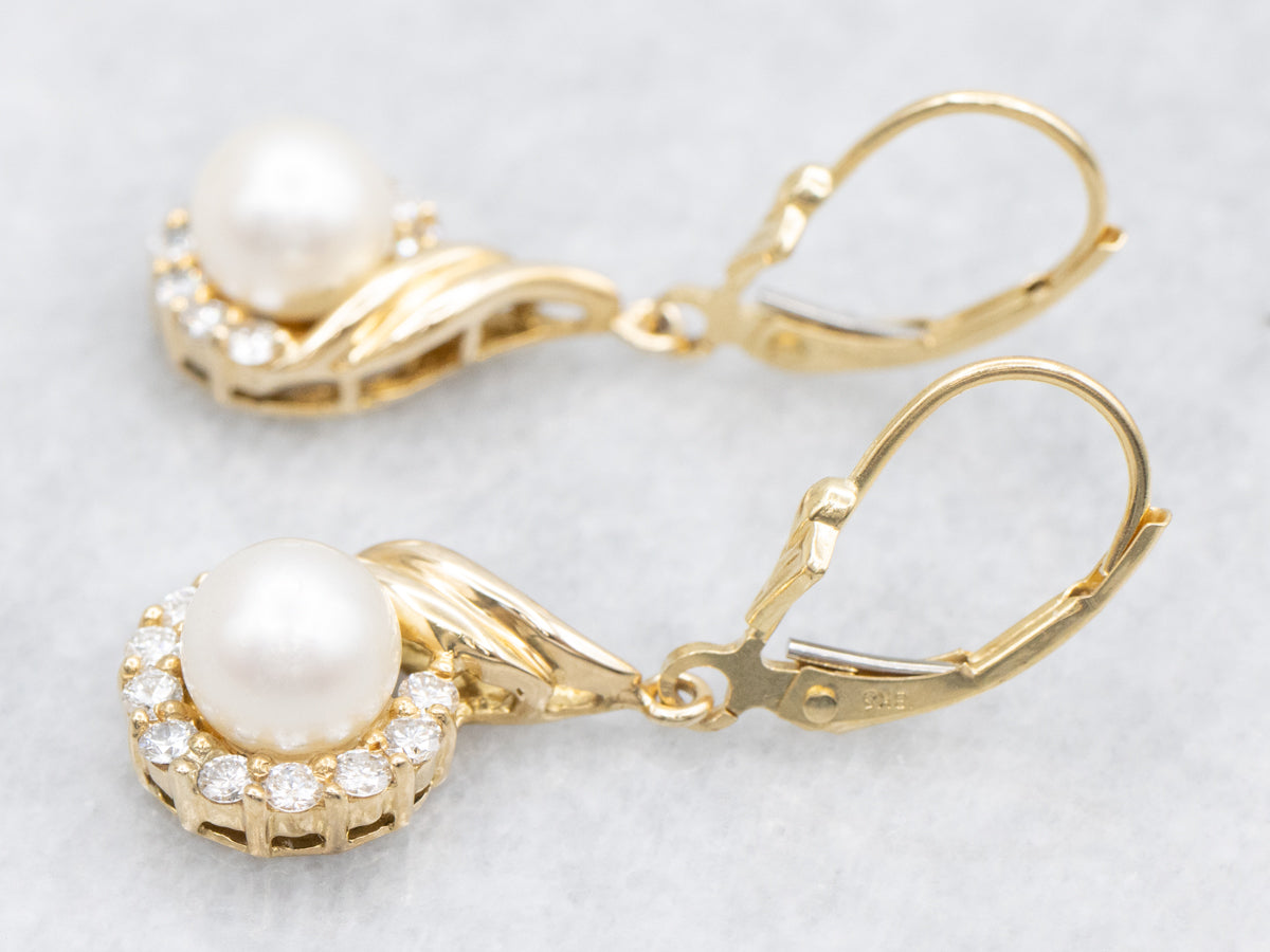 Saltwater Pearl and Diamond Halo Drop Earring