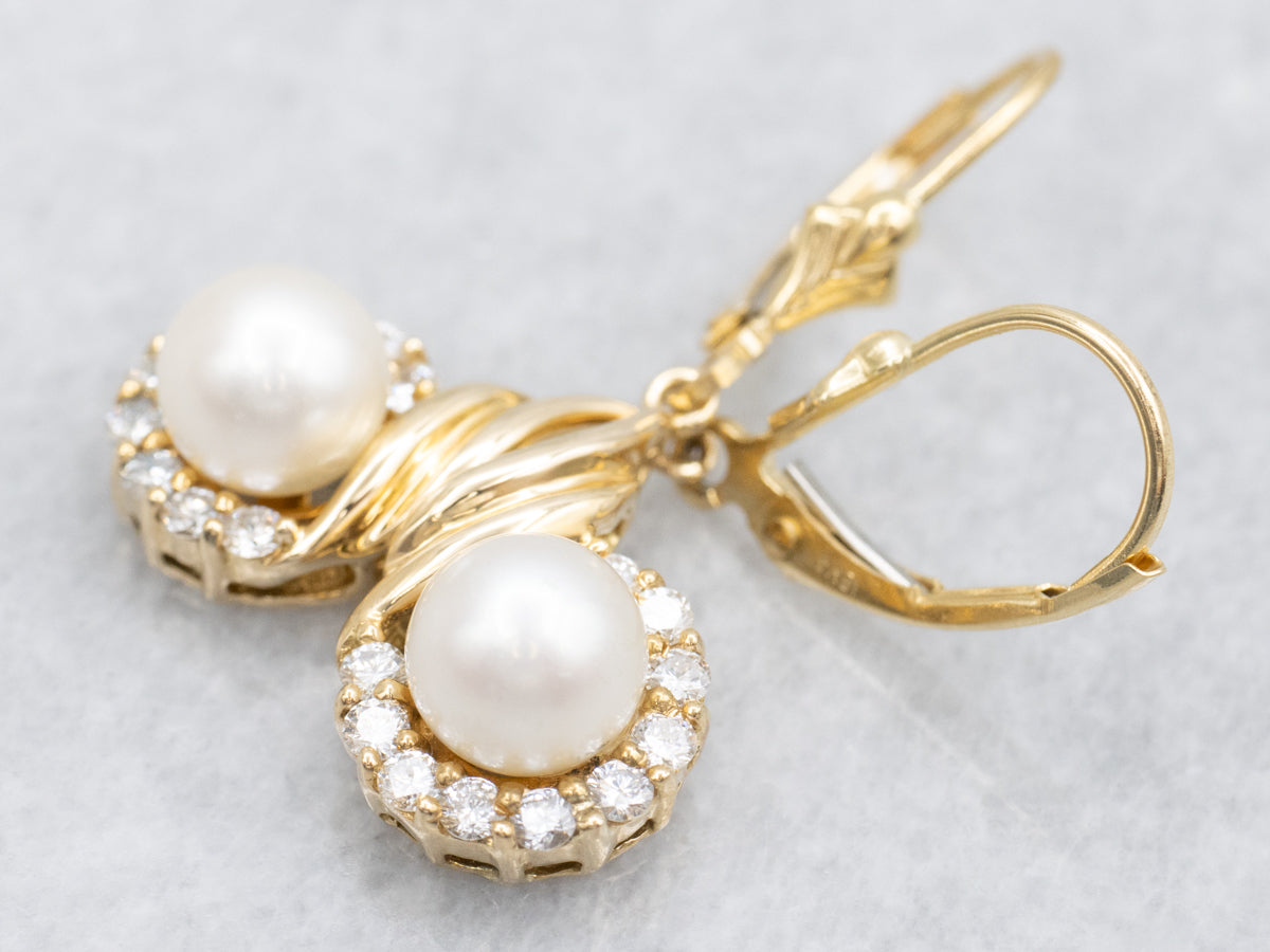 Saltwater Pearl and Diamond Halo Drop Earring