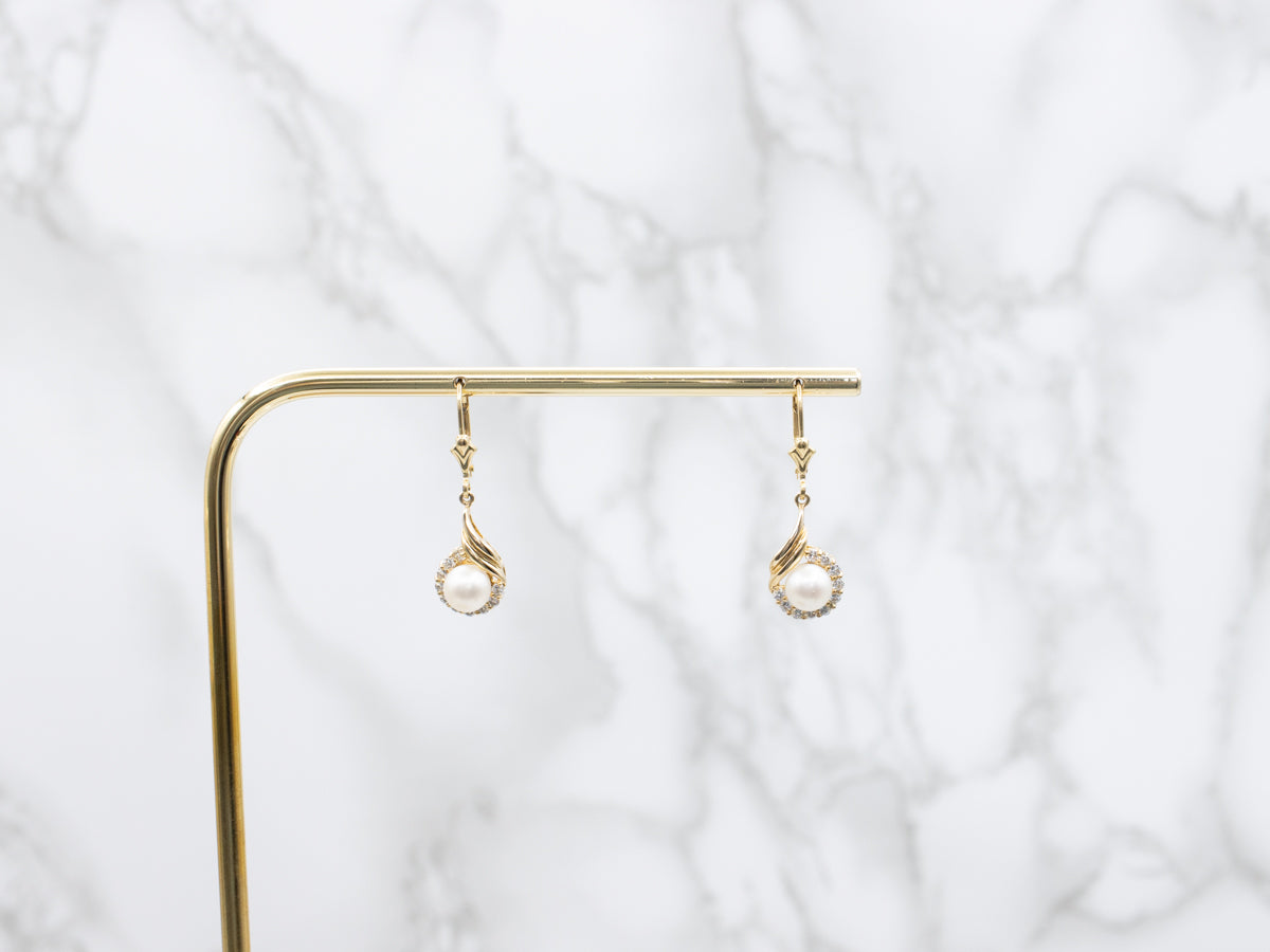 Saltwater Pearl and Diamond Halo Drop Earring