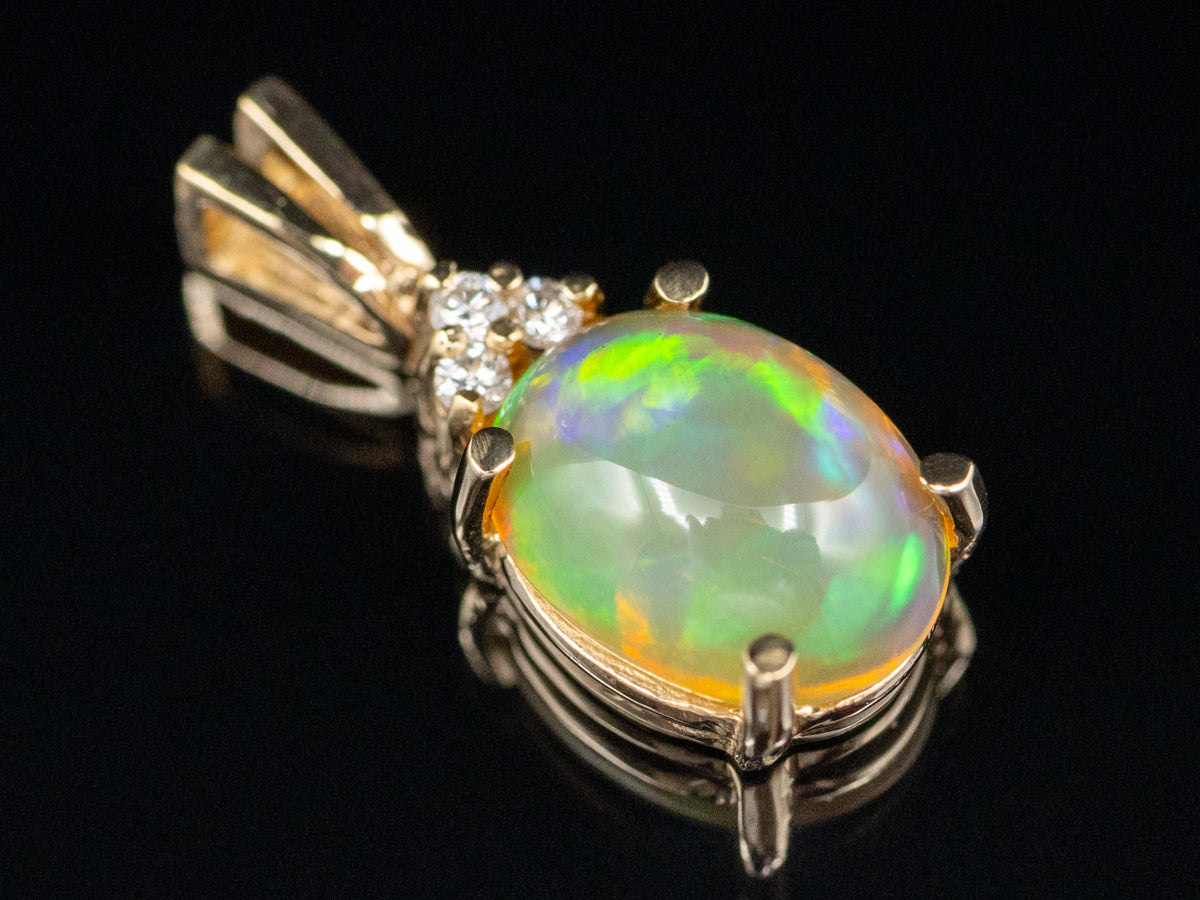 Yellow Gold Opal and Diamond Pendant