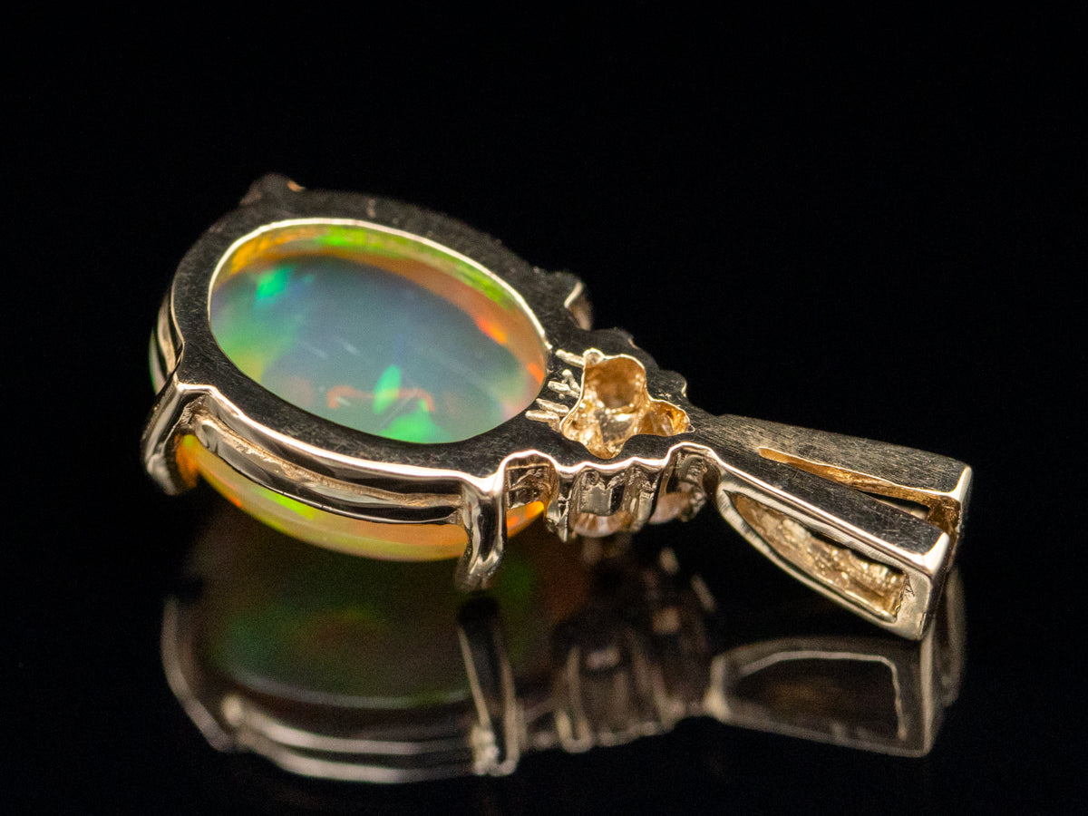 Yellow Gold Opal and Diamond Pendant