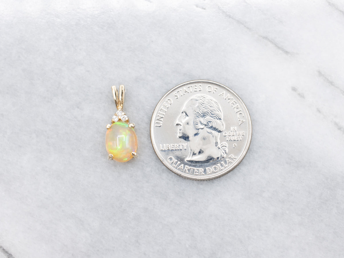 Yellow Gold Opal and Diamond Pendant