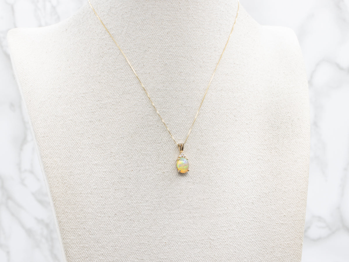 Yellow Gold Opal and Diamond Pendant