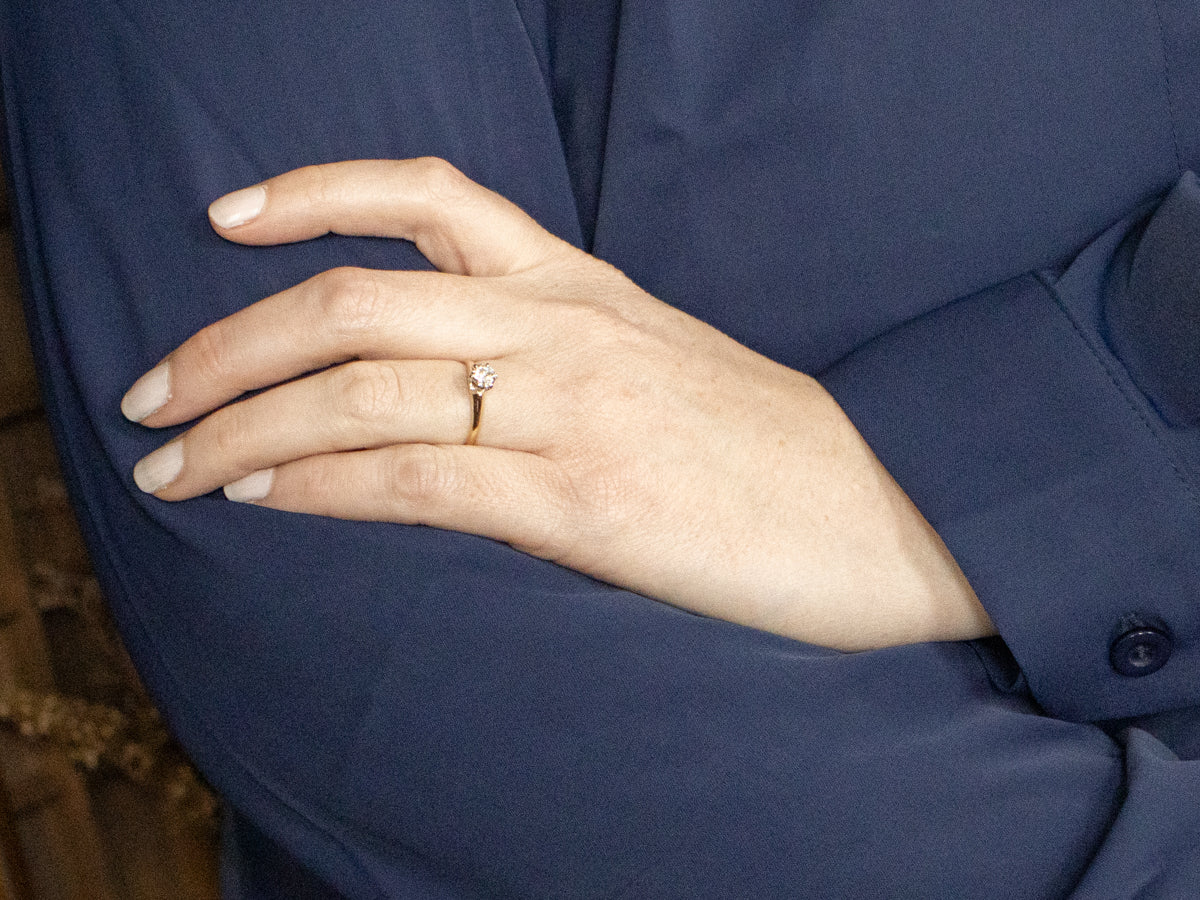 Gold and Platinum Old Mine Cut Diamond Solitaire Engagement Ring