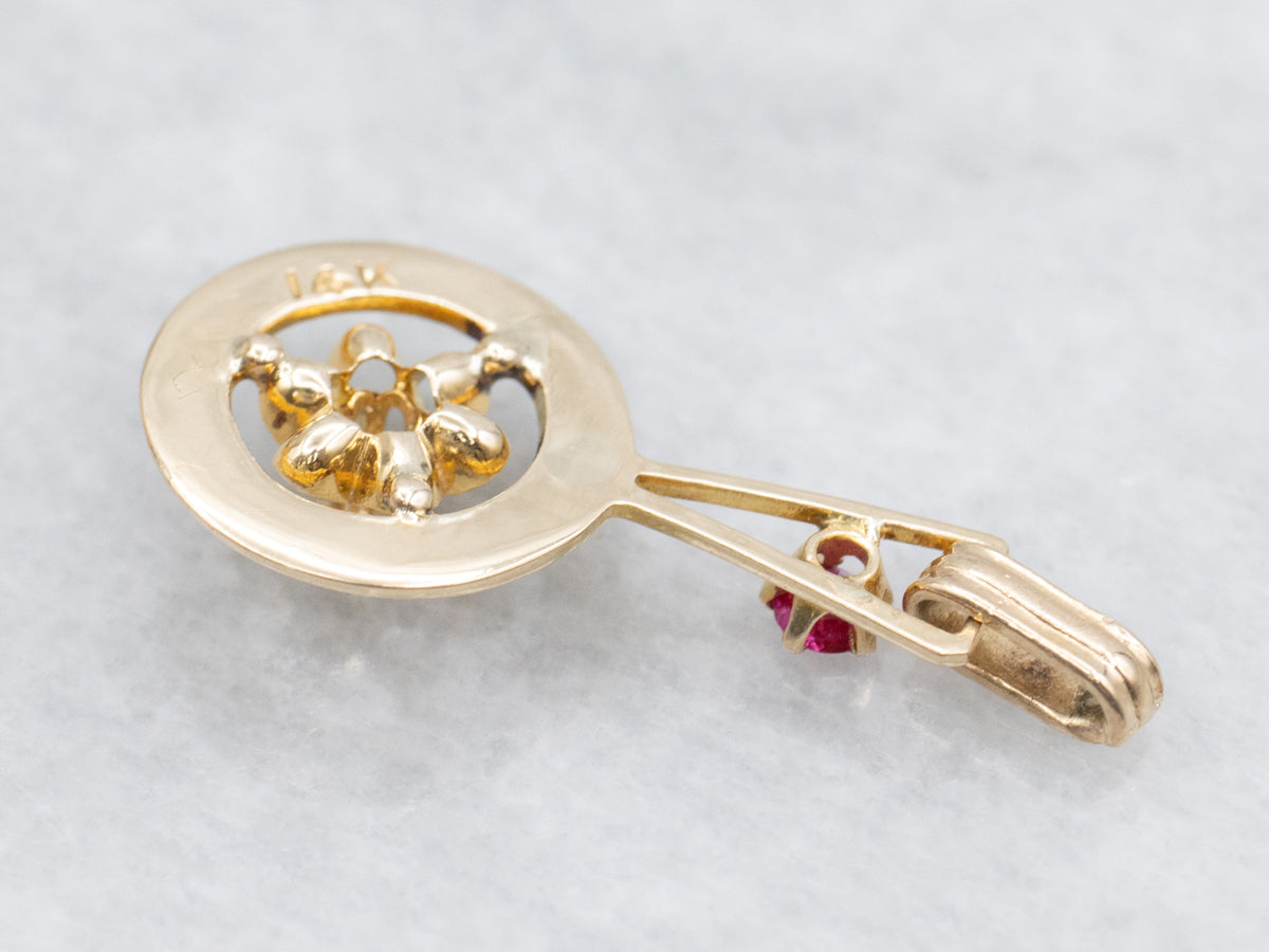 Buttercup Set Old Mine Cut Diamond and Ruby Pendant