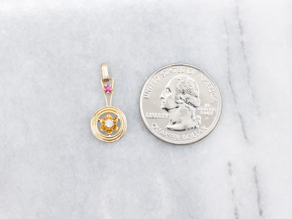 Buttercup Set Old Mine Cut Diamond and Ruby Pendant