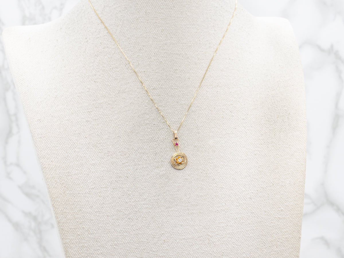 Buttercup Set Old Mine Cut Diamond and Ruby Pendant