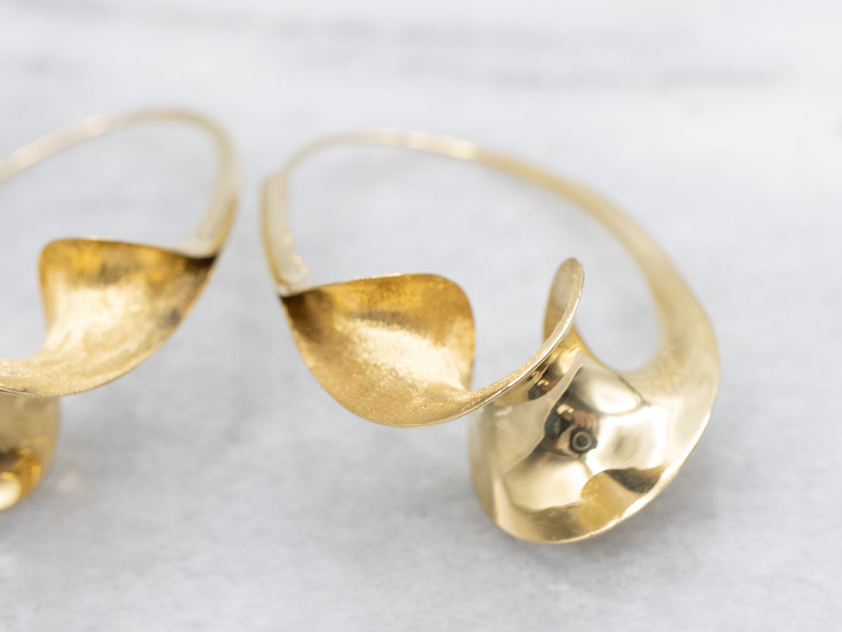 Polished and Textured Swirl Hoop Earrings