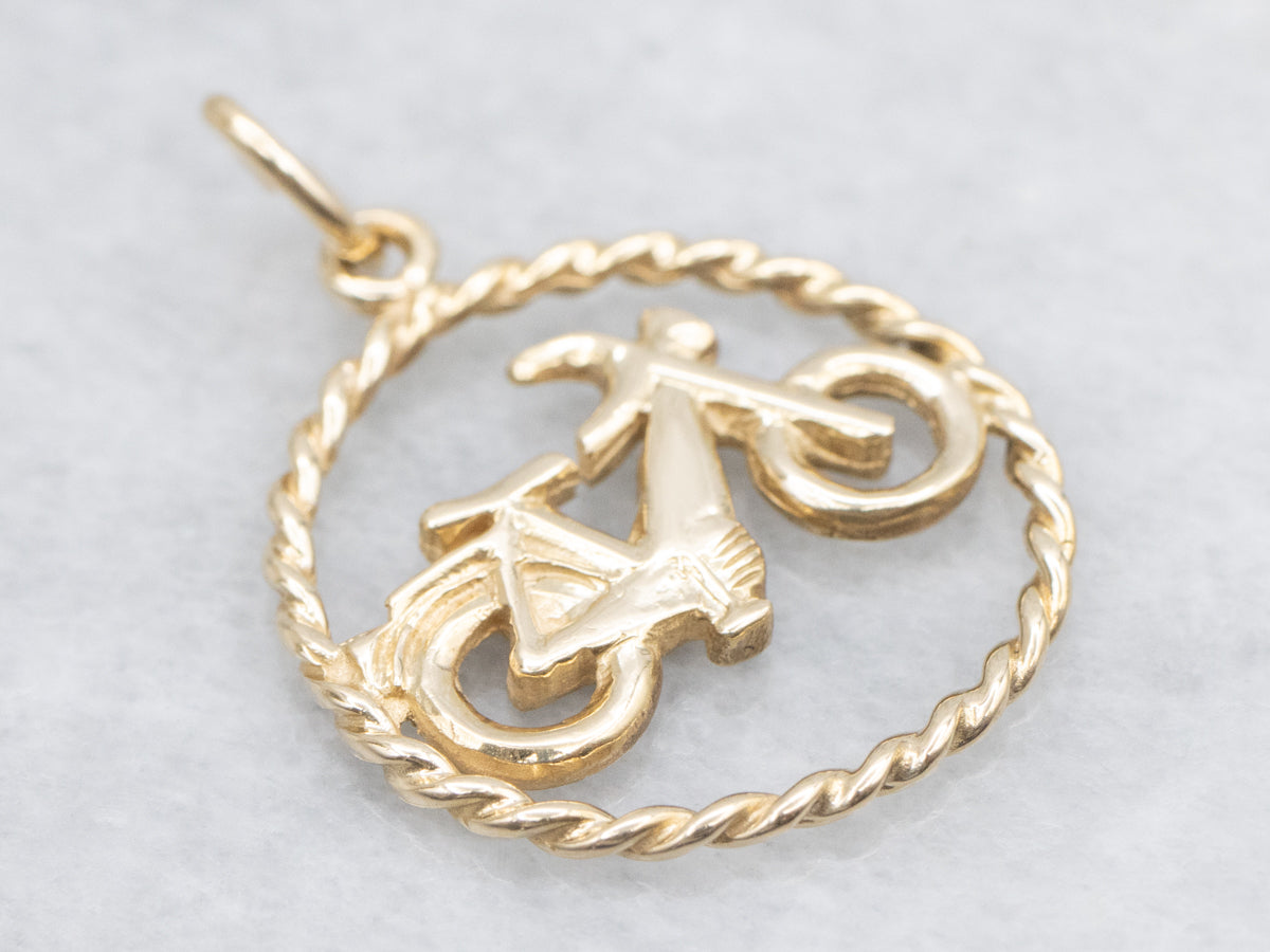 Gold Bicycle Pendant in Twisted Frame