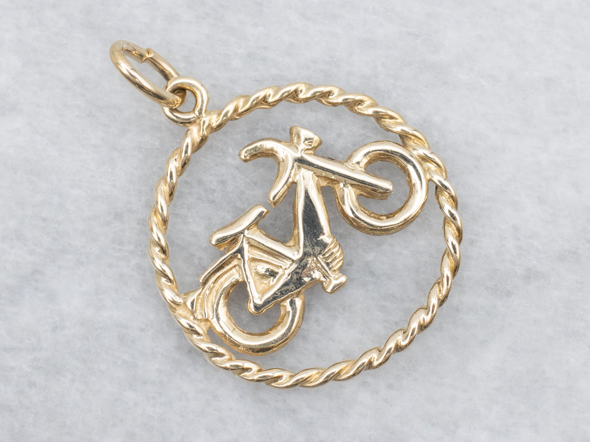 Gold Bicycle Pendant in Twisted Frame