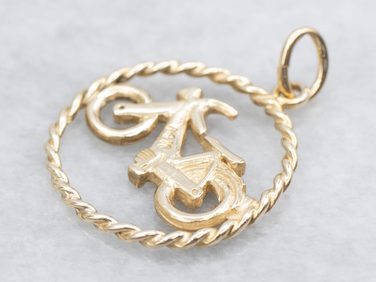 Gold Bicycle Pendant in Twisted Frame
