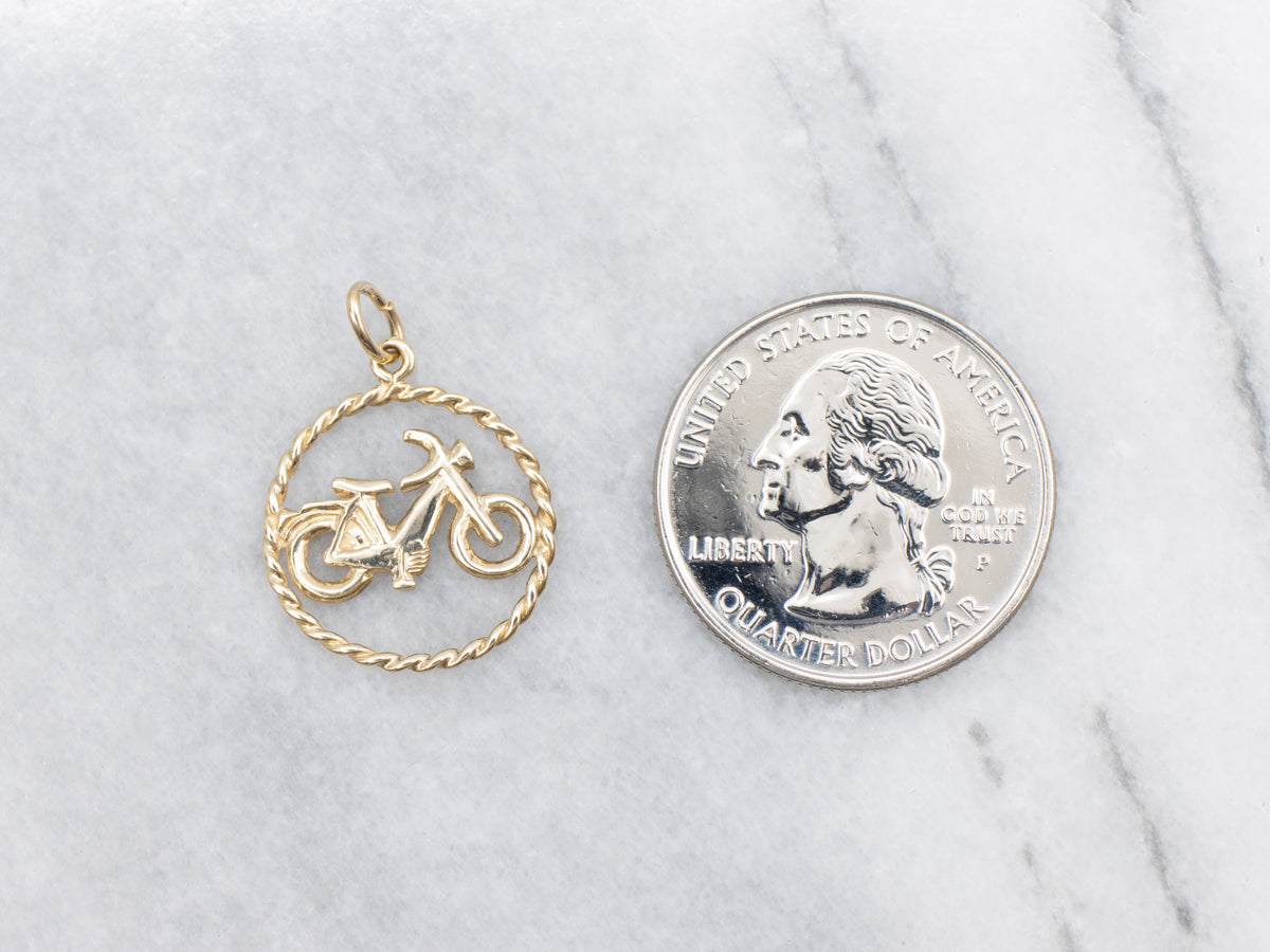 Gold Bicycle Pendant in Twisted Frame