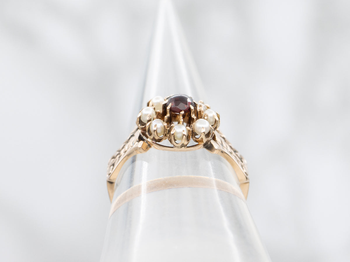 Antique Garnet and Seed Pearl Halo Ring