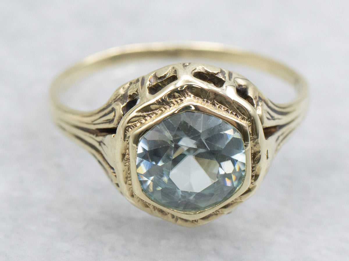 Art Nouveau Era Blue Zircon Solitaire Ring