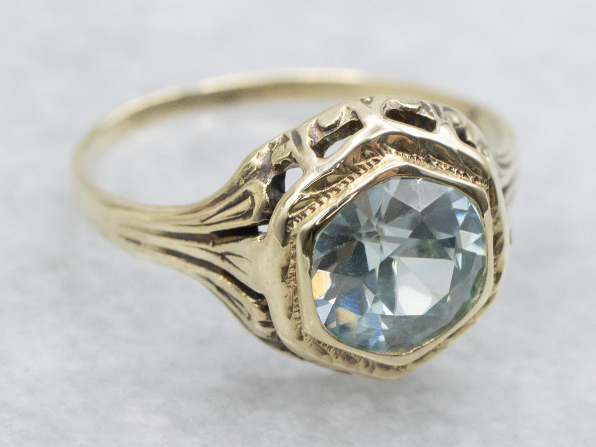 Art Nouveau Era Blue Zircon Solitaire Ring