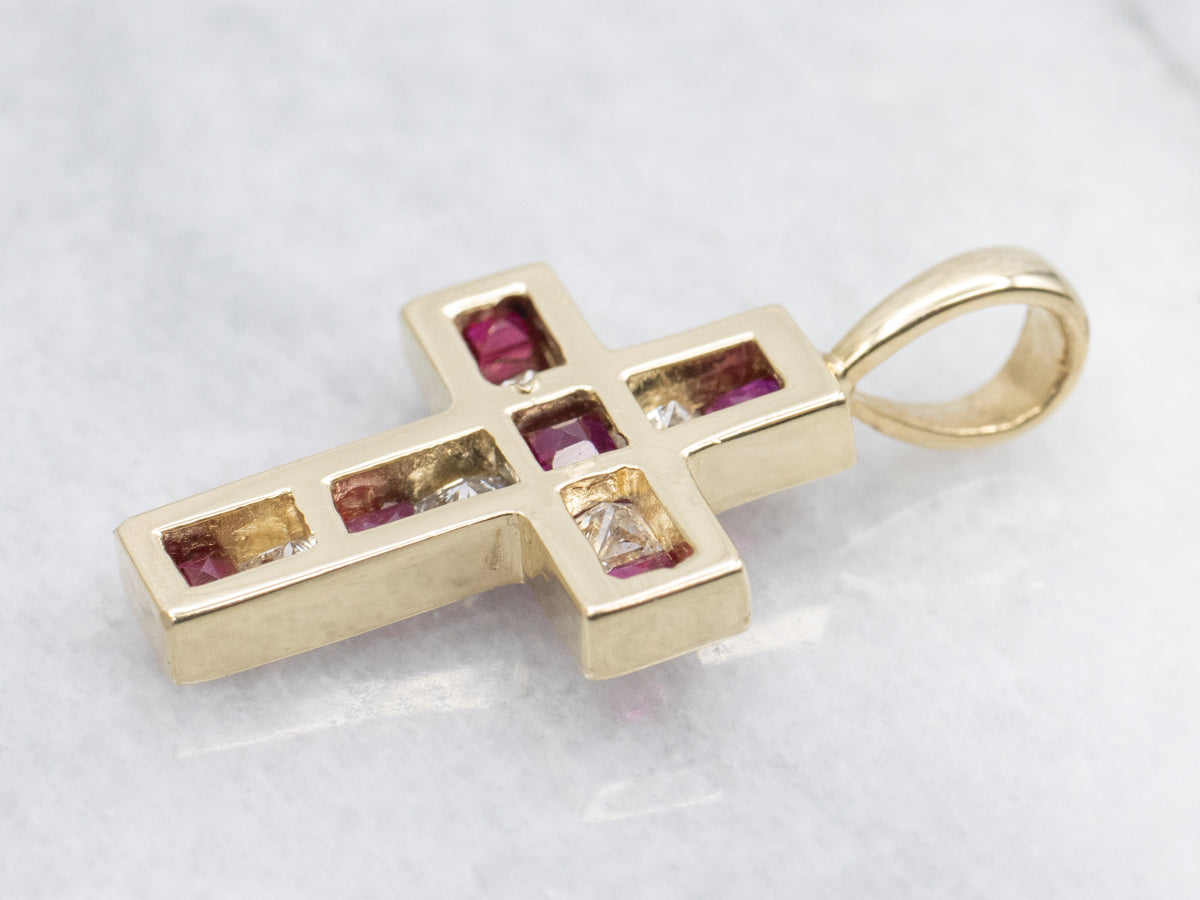 Ruby and Diamond Gemstone Cross Pendant